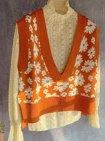 Airchics gilet fleurie v-cou femme vintage